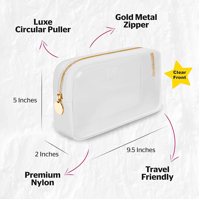 DANCOUR Small Clear Makeup Bag – Mini Pouch for Purse, White Cosmetic Travel Case, Compact Clear Cosmetic Bag, Mini Purse Pouch for Travel