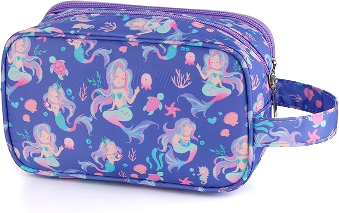 Mermaid Kids Toiletry Bag for Girls, Travel Toiletry Bag for Little Young Girls Cosmetic Bag Makeup Bag Waterproof Hanging Wash Bag Toddler Toiletries, Purple