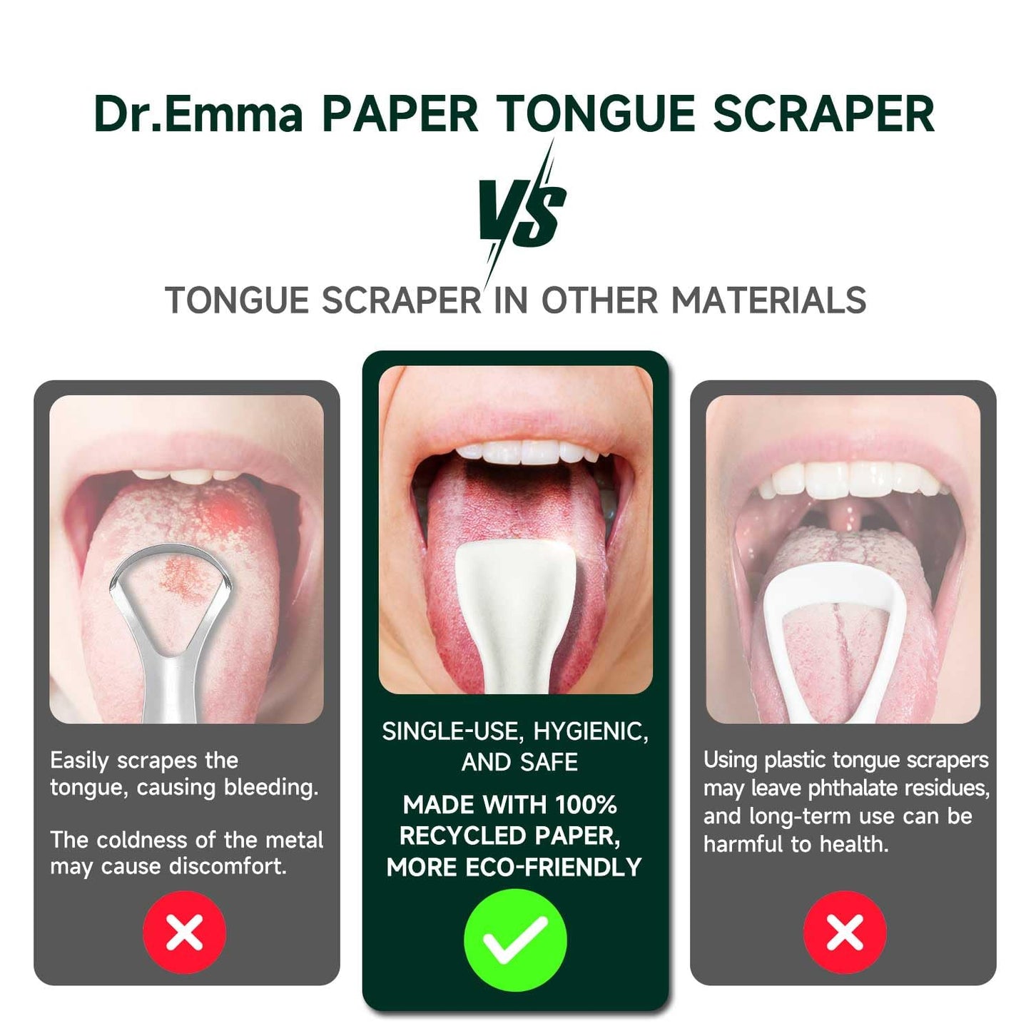 Dr. Emma Tongue Scraper, 120 Count, Disposable Tongue Cleaner for Adults, Paper Hygienic Scraper, Clean Tongue, Promote Fresh Breath (Pack of 2)