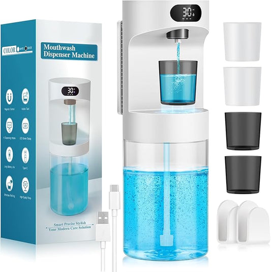 Automatic Mouthwash Dispenser for Bathroom,20.29 oz Touchless Electric Mouth Wash Dispensers Bathroom Accessories Set with 4 Magnetic Cups,4 Modes Wall Mounted Mouth Wash Dispenser for Home & Kids
