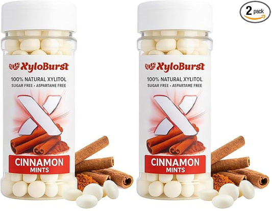 XyloBurst - Xylitol Mints | Sugar Free Breath Mints for Oral Health | Gluten Free, Vegan, Keto Friendly | Aspartame Free Mint | Cinnamon | 200 Count Jar (Pack of 2)