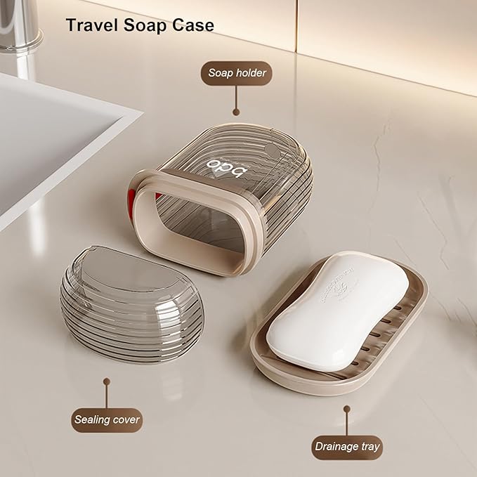 2Pcs Toothbrush Travel Case & Travel Soap Holder Dish Tray, Portable Clear Toothbrush Holders with Cover Leakproof Bar Soap Holder for Traveling School Camping Business Trip Bathroom