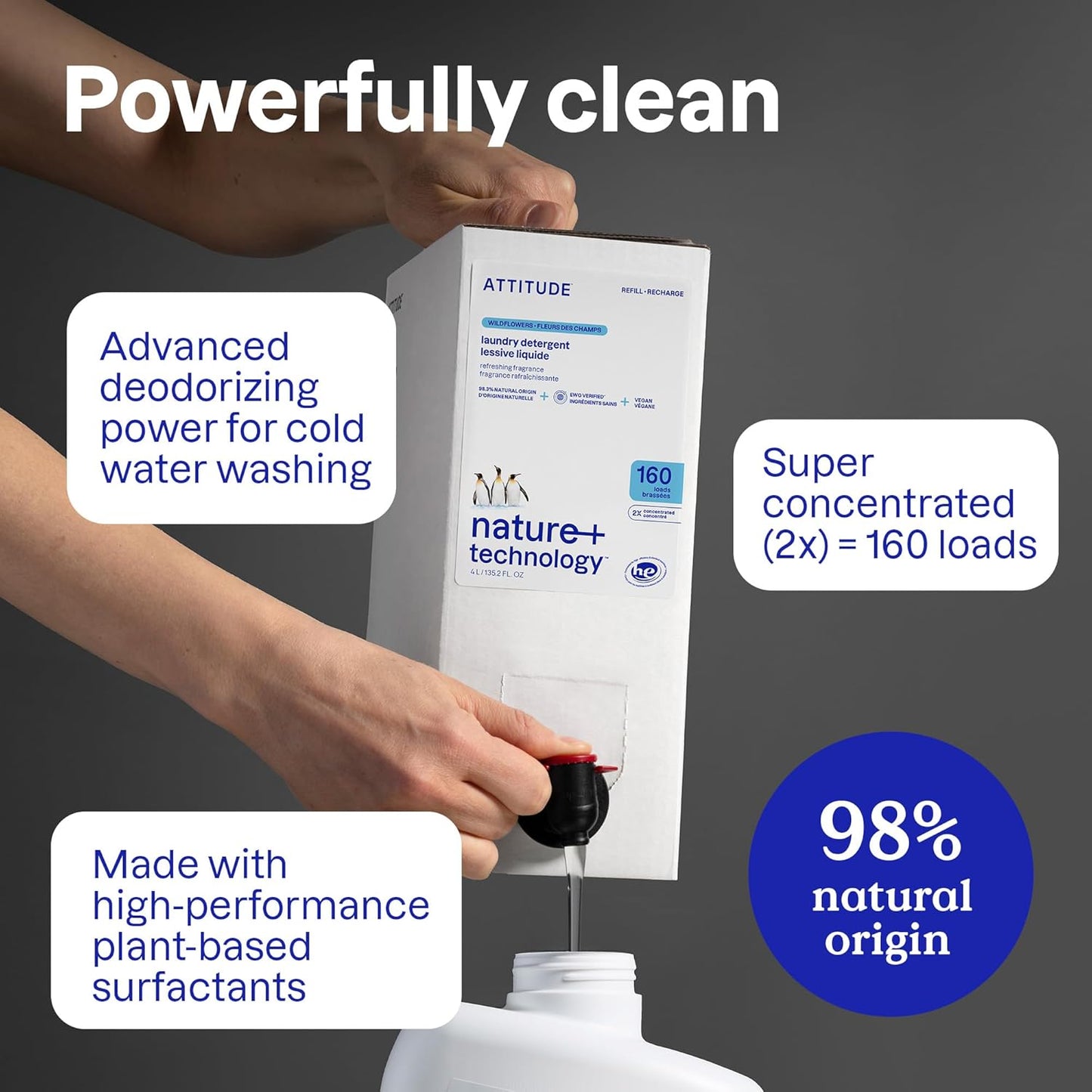 ATTITUDE Liquid Laundry Detergent Refill, EWG Verified, HE Compatible, Plant-Based & Vegan, Natural Laundry Soap, Pink Grapefruit Scent, 160 Loads, 135.26 Fl Oz