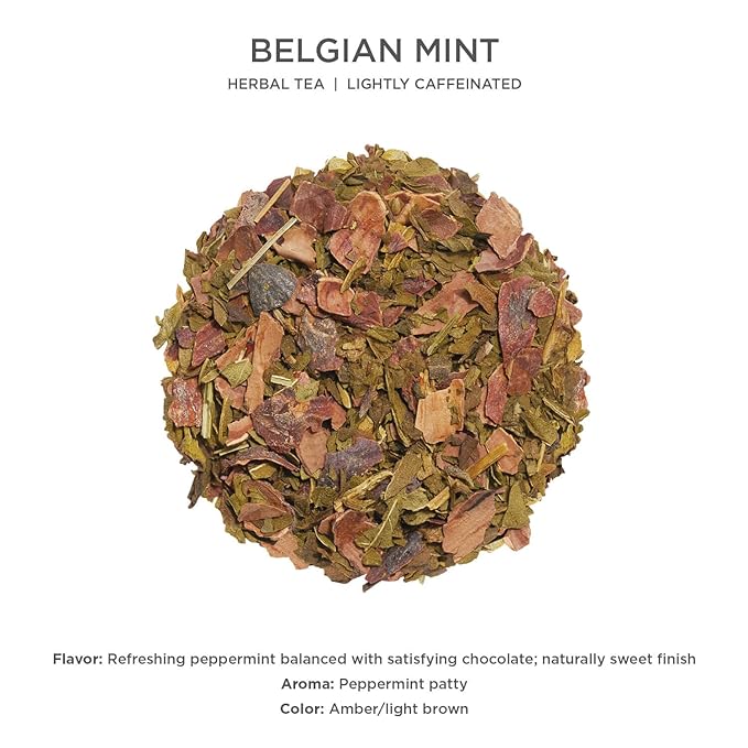 Tea Forte Belgian Mint Premium Loose Leaf Caffeinated Herbal Tea Blend Canister, Makes 35-50 Cups