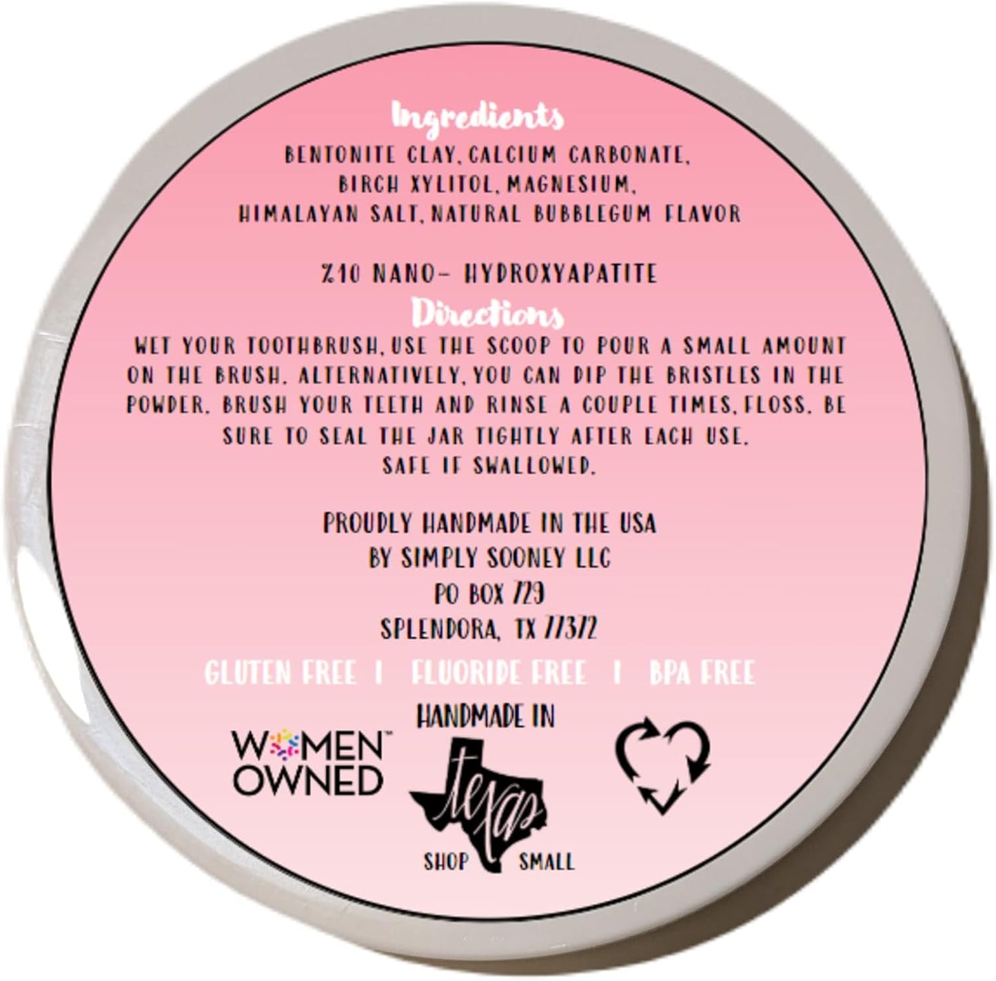 Simply Sooney Remineralizing Vegan Mineral Toothpaste Powder I Bubblegum Nano-hydroxyapatite Formula for Kids and Adults I Natural Whitening I Stronger Teeth 1.5oz (1.5 oz jar)