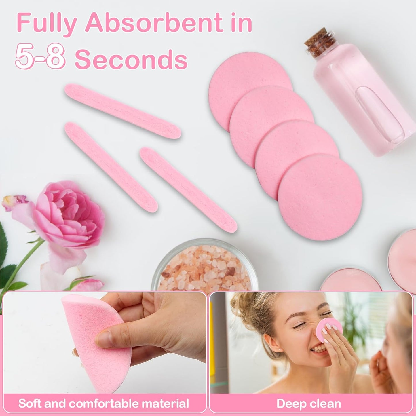 240+1 Count Compressed Facial Sponges, Luxiv Round Face Sponge Professional Compressed Makeup Removal Sponges for Estheticians Wash Face Sponge Compress Exfoliating Spa Pads With Portable Case (Pink)