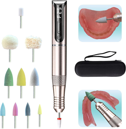 Cordless USB Mini Polisher, Portable Repair & Reline Kit for Edge Trimming, Relining Adjustment, Cracks Repair, and Surface Finishing, 11 Polishing Heads and Travel Case Included