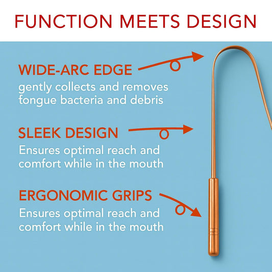 Tongue Scraper • 100% Copper (1 Pack) Premium Tongue Cleaner • Improve Oral Health • Ayurvedic Cleaning Tool