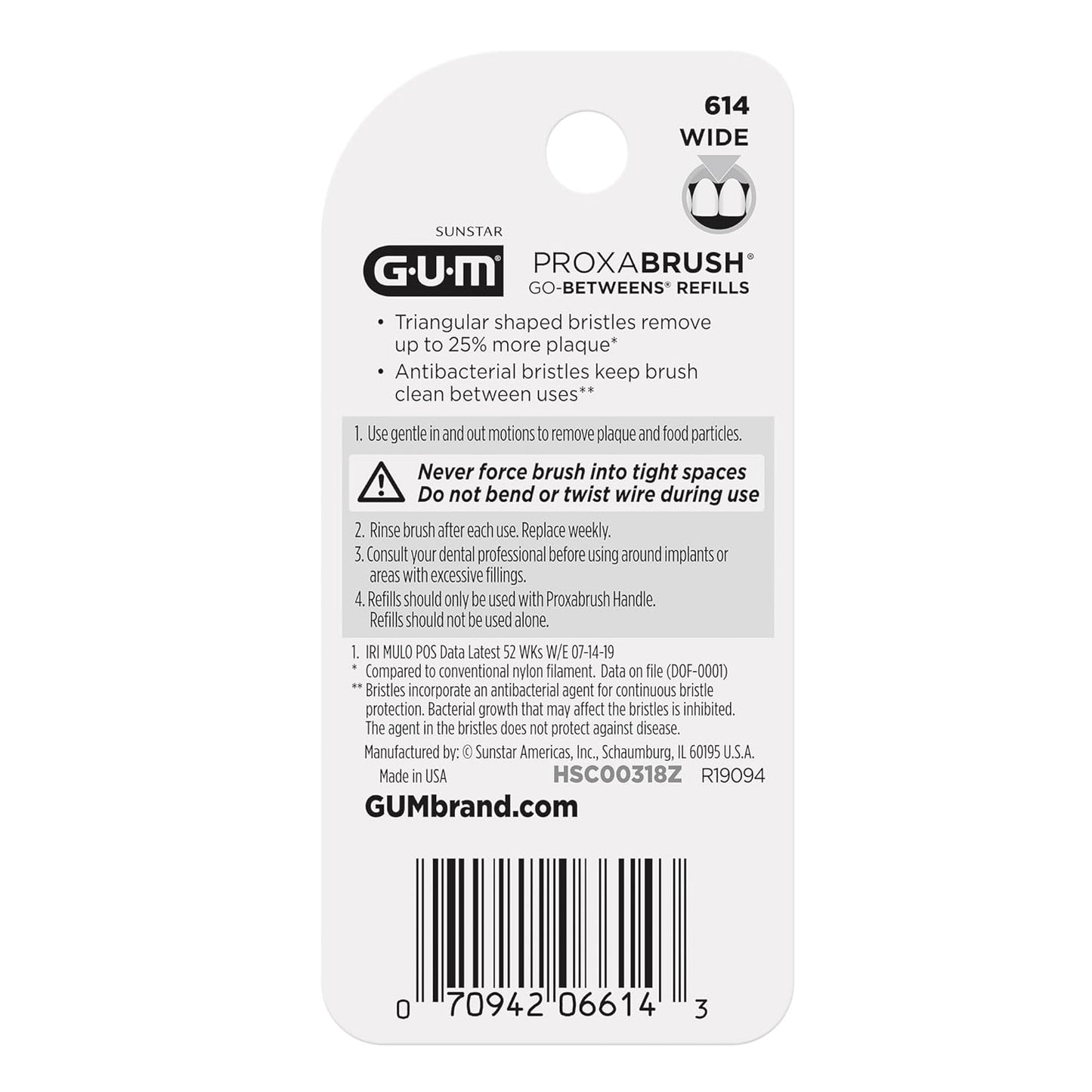 GUM Proxabrush Go-Betweens Refills - Wide - Compatible with GUM Permanent Handle - Reusable Interdental Brushes - Soft Bristled Dental Picks, 8 Count(Pack of 6)