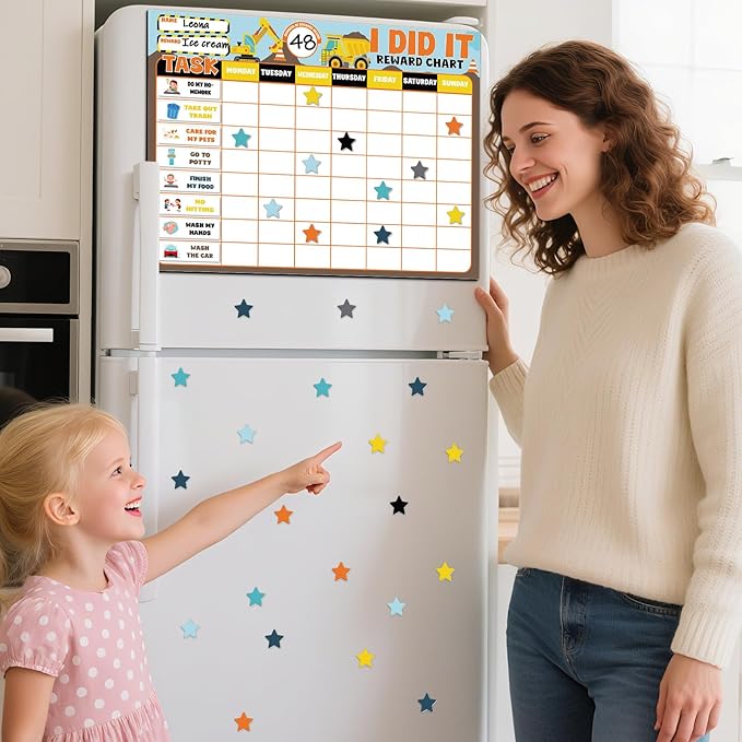 Magnetic Reward Chart for Kids at Home Construction Theme I Did It Motivate Behavior Reward Chart System Magnetic Behavior Tracker Incentive Chore Pad to Develop Responsibility and Good Habits