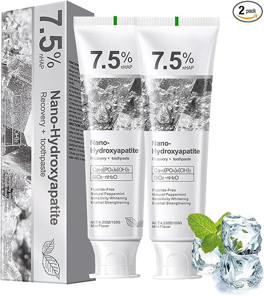 2Pcs Hydroxyapatite Toothpaste, Deep Cleaning Toothpaste, Advanced Enamel Protection, Fluoride-Free Formula with Gentle Mint, for Sensitive Teeth (120g)