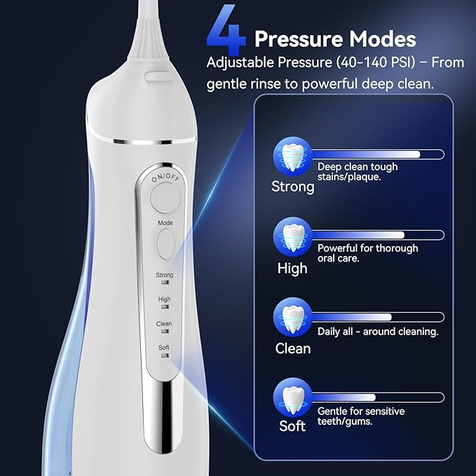Water flossers for Teeth Pick, Portable Oral Irrigator Dental with 4 Modes 5 Jet Tips, IPX7 Rechargeable Water Tooth Flosser for Braces Sensitive Gum Care，Home Travel Use
