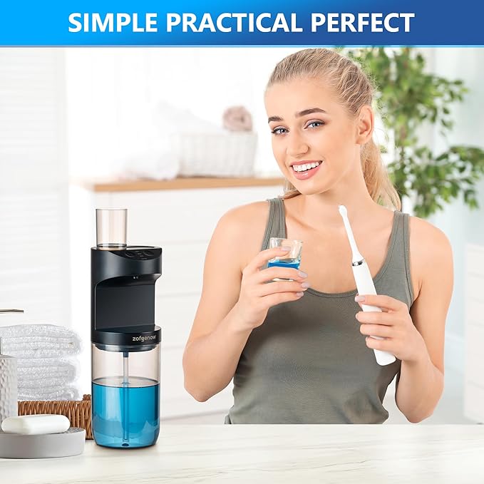 Automatic Mouthwash Dispenser for Bathroom,Bathroom Accessories 19.4 Fl Oz Dispensers with Magnetic Cups,Wall Mounted Dispenser,Suitable for All Age Groups,Black