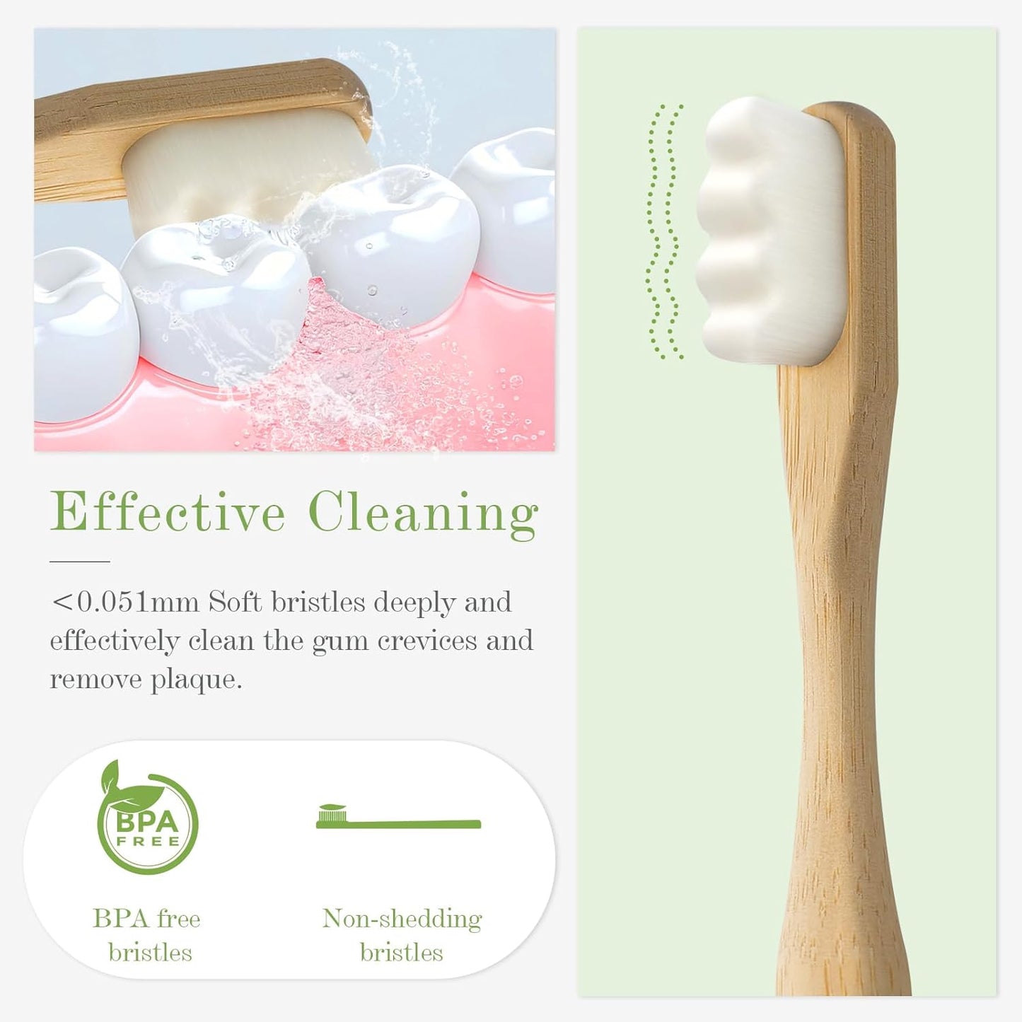 Extra Soft Bamboo Toothbrushes for Sensitive Gums, 20000 Extra Soft Bristle Toothbrushes for Adults, Eco-Friendly, Natural Wooden Organic Micro Nano Bamboo Bristle Toothbrush - 4 Pack