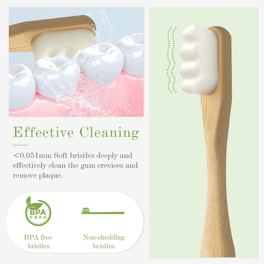 Extra Soft Bamboo Toothbrushes for Sensitive Gums, 20000 Extra Soft Bristle Toothbrushes for Adults, Eco-Friendly, Natural Wooden Organic Micro Nano Bamboo Bristle Toothbrush - 4 Pack