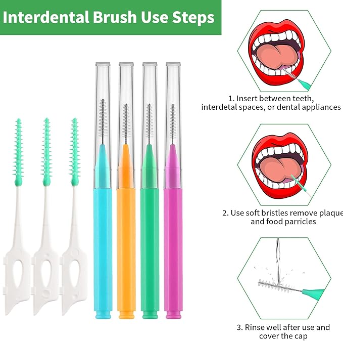 Interdental Brush, 60Pcs Soft Braces Brush Set, 20Pcs Tooth Flossing Head for Oral Hygiene Tooth Cleaning with 40pcs Disposable Braces Flossers Tooth Cleaning Tool (Stylish Colors,Multiple Sizes)