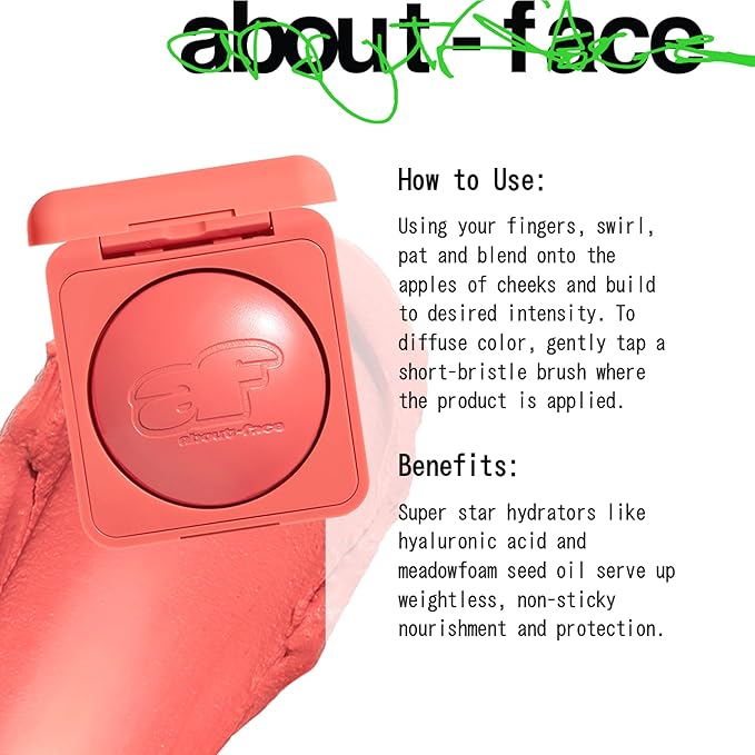 about-face Cheek Freak Blush Balm – Buildable Cream Blush with Hyaluronic Acid & Meadowfoam Seed Oil – Vegan, Cruelty-Free, Clean Beauty – 0.35 oz (Quickie – Pinky Coral)