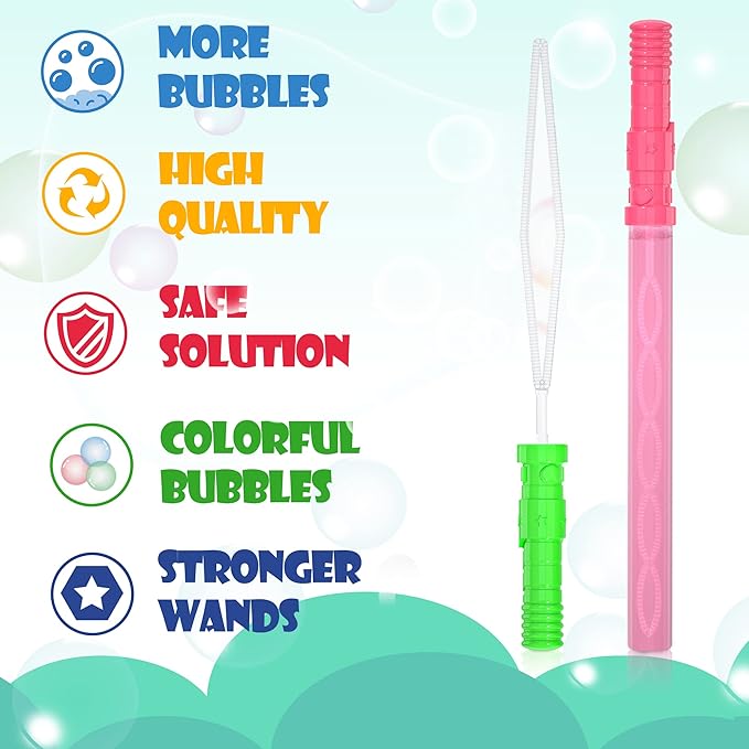 Inscraft 30 Pack 14’’ Big Bubble Wands, 8 Colors Bulk for Summer Toy, Outdoor / Indoor Activity Use, Easter, Birthday, Graduation, Shower, Bubbles Party Favors Supplies for Kids Toddlers