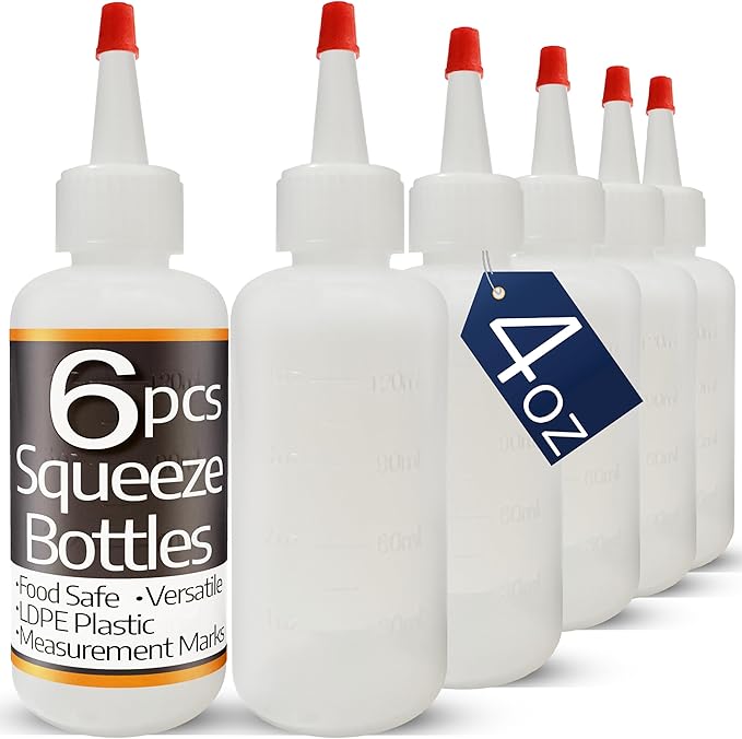 Plastic Squeeze Bottles with Red Tip Cap, 4 Oz Squirt Bottle For Ketchup, BBQ, Sauces, Syrup, Condiments, Oil, Pancake, Cookie Decorating, Dressings, Travel, Camping, Lab, Arts and Crafts (1)