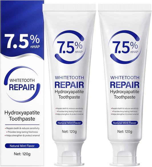 7.9% Nano Hydroxyapatite Toothpaste 2Pcs - Gum Care Strengthen, Repairs Teeth and Reduces Sensitivity, Provides Long-Lasting Freshness, Prevent Cavities, Naturally Whiter Teeth, Fluoride-Free