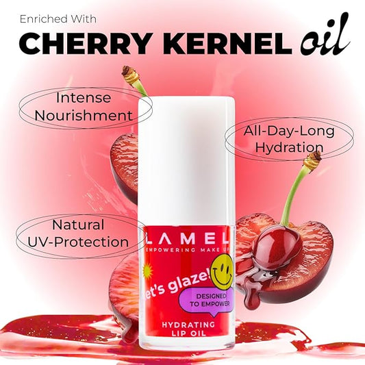 Lamel Hydrating Lip Oil LET`S GLAZE - Lip Gloss Flavoring Oil - Fat Oil Lip Gloss - Lip Oil Treatment - №403 Sweet Cherry