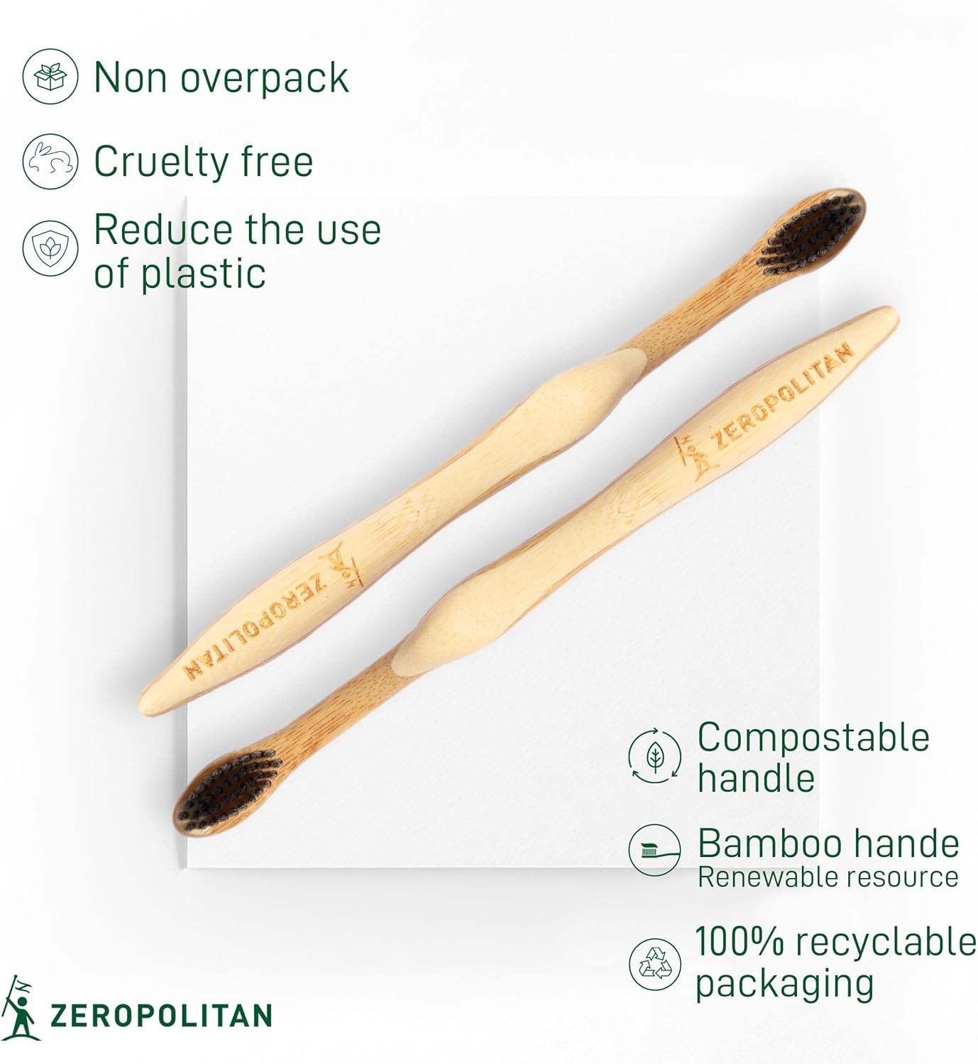 Bamboo Toothbrushes with Soft Charcoal Bristles 1 Unit - Ergonomic Handle Wooden Toothbrushes - Eco Friendly, Low Waste and Biodegradable Toothbrushes