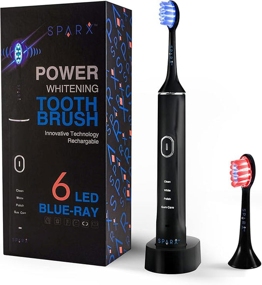 SPARX Electric Toothbrush for Teeth Whitening, Gum Care, & Polishing, Light Therapy Technology for Whiter Teeth & Healthy Gums, Rechargeable, Black