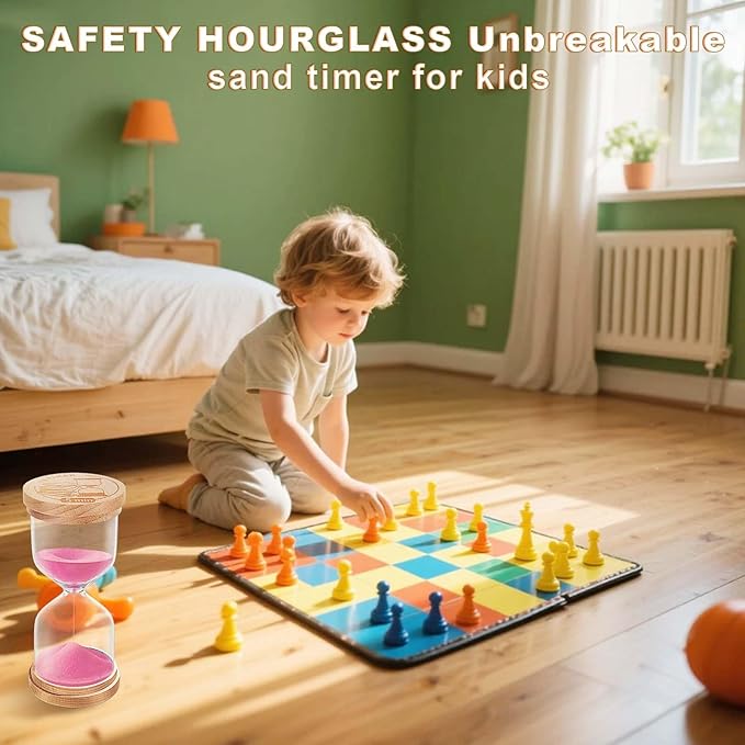 5 Minute Sand Timer, Wooden Hourglass Hour Glass Timer, Small Pink Sand Clock, Mini Sand Watch 5 Min for Kids, Toothbrush, Classroom, Games (Pink)