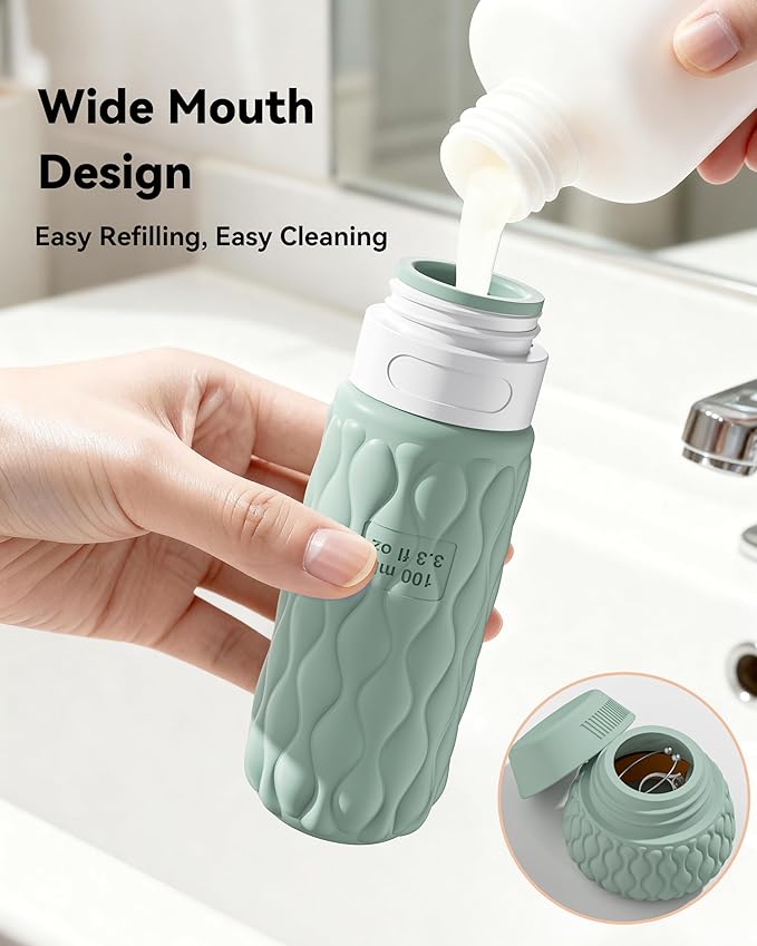 Silicone Travel Bottles for Toiletries 8 Pack Travel Size Toiletries 3.4 oz 1.7 oz, Leakproof Squeeze Travel Size Containers Refillable Cosmetic Jars Set for Shampoo, Conditioner, Creams