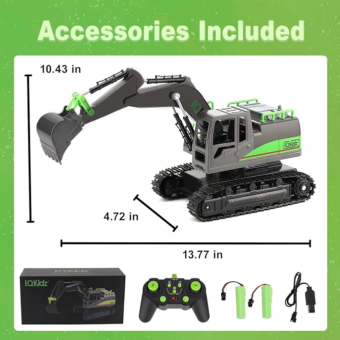 Remote Control Excavator Toys for Boys 4-7 Yrs Old - Best Birthday Gift for Kids Age 3 5 8 9 10+, Metal Shovel Construction Vehicles with Light Sound, Rechargeable RC Tracked Digger