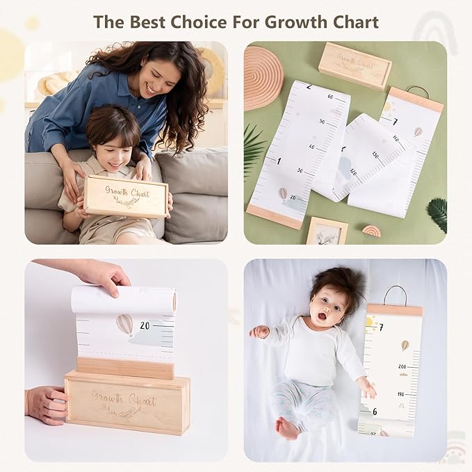 let's make Growth Chart for Wall 7 Ft Height Chart with Keepsake Box & Hook Waterproof Canvas Measure Wall Ruler Removable Neutral Nursery Wall Decor for Baby Kids Toddlers