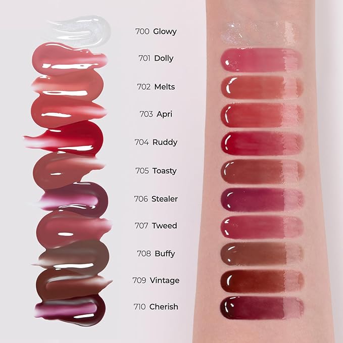 Laka Fruity Lip Glotioner, 10ml/0.33 fl.oz, Lip Gloss with High Shine Vivid Colors, Jelly tip for Hygienic & Easy Application, Plumping Conditioner, Vegan, K-Beauty (#705 Toasty)