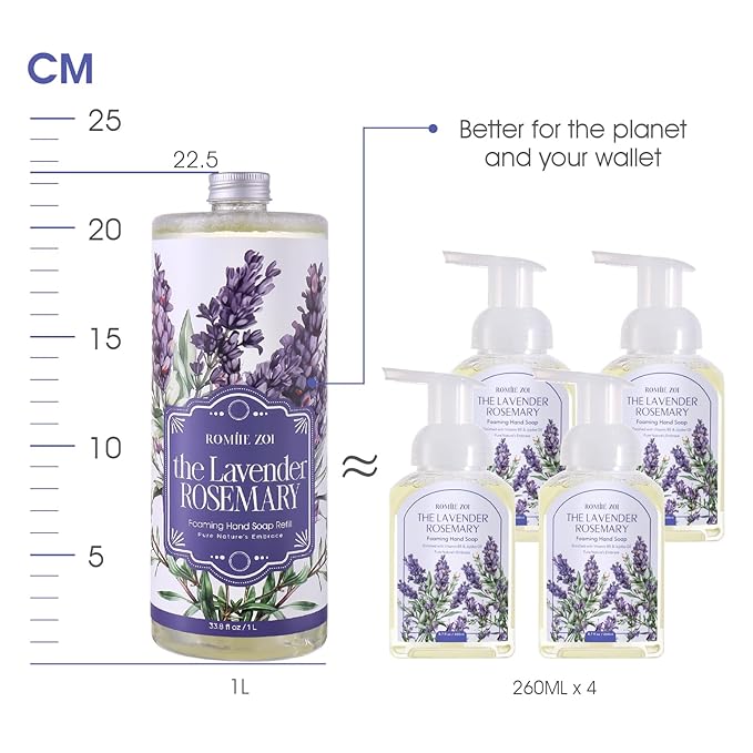 ROMIIE ZOI Foaming Hand Soap Refill Gift Set-3 Pack with Dispenser, Cruelty-Free and Biodegradable Formula, Moisturizing with Essential Oil for Sensitive Skin,Lavender Rosemary Scent,(33.8 Fl Oz x 3)