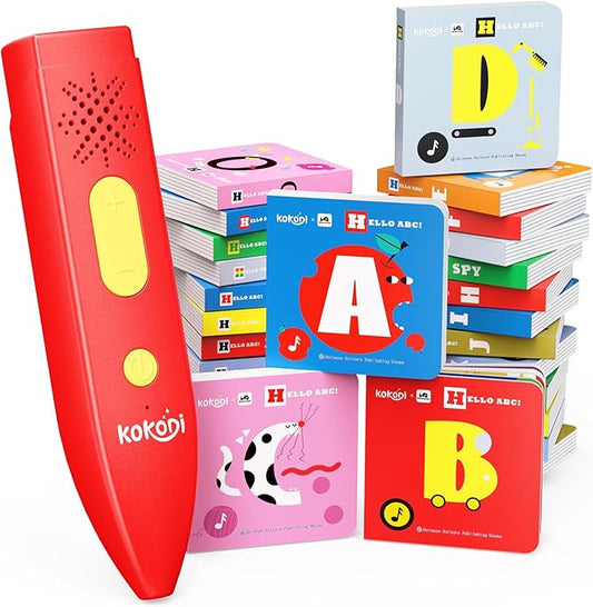 KOKODI Talking Pen 30 Small Books Sets, Interactive Audio Sound Books Kids Learning Electronic Toys for Boys Girls, 30 Palm Books Focused Mini Board Books for Educational Tiny Block Book Learning