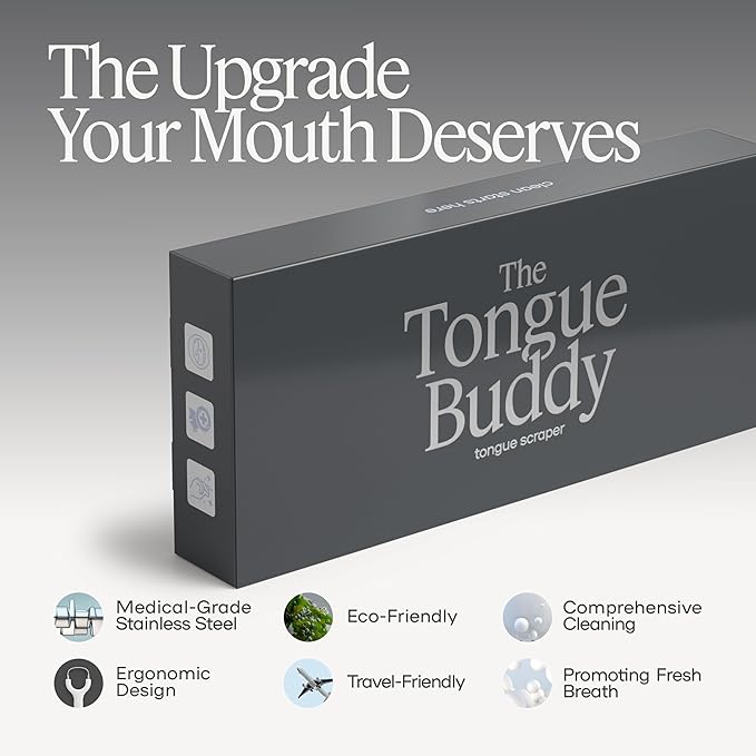 TheTongueBuddy™ Effective Tongue Scraper for Adults - Ergonomic Tongue Cleaner Promotes Fresher Breath, Travel-Friendly Beauty and Personal Care Essential (Onyx Black)
