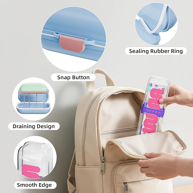 VITVITI Travel Soap Case Container, Portable Toothbrush Travel Case Dish Tray, 7.88 Inch Toothpaste Traveling Toothbrush Holder Set with Cover for Trip/Bathroom/Camping, Purple