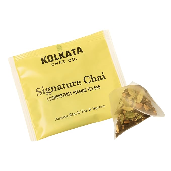 Kolkata Chai - Signature Chai Tea Bag, 15 Count, Premium Organic Assam Black Tea and Spices, Compostable Tea Bags, Vegan, All Natural