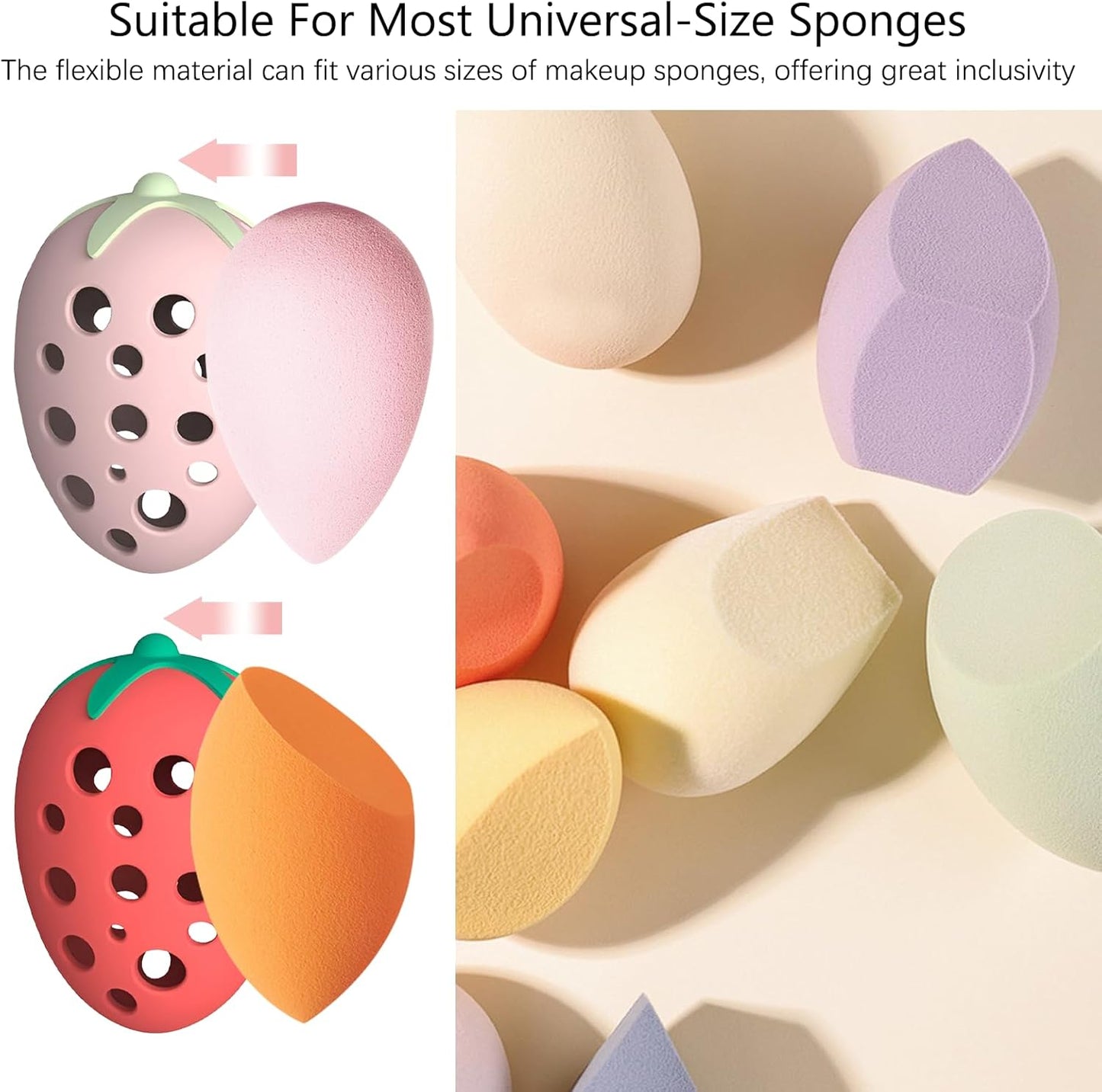 2PCS Makeup Sponge Holder for Women–Cute Strawberry Shaped Makeup Blender Holder,Double-Sided Breathable Silicone Case for Travel or Daily Use