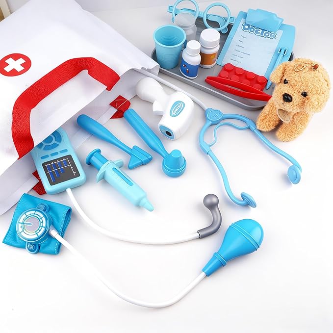 Doctor Kit for Toddlers 3-5 - Play Veterinarian Set Toys for 3 4 Year Old Boys Girls, Pretend Play Medical Kit with Dog, Bag, Costume, Stethoscope, Birthday Christmas Stocking Stuffers Gifts for Kids