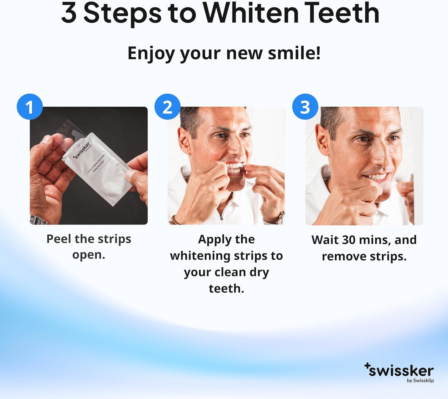 Swissklip ShineStrips Teeth Whitening Strips, Enamel Safe, Dentist Formulated, Visible Results in 2–3 Treatments, 28 Strips (14 Upper + 14 Lower)