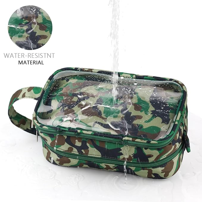 Dinosaur Kids Toiletry Bag for Boys, Travel Clear Toiletry Bag for Little Young Boys Waterproof Hanging Wash Bag Toddler Traveling Toiletries, Camo