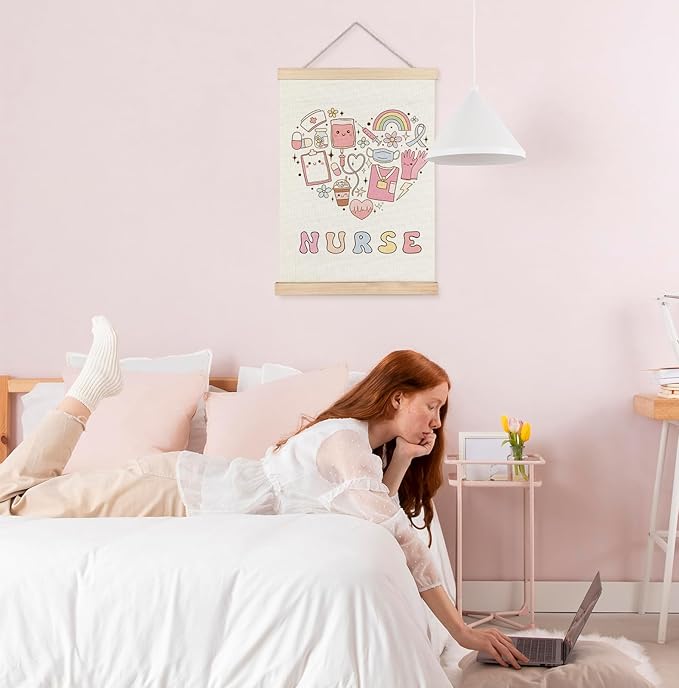 Yomisex Cute Nurse Wall Art Poster, Nursing Gifts for Women Student Nurses, Trendy Retro Pink Medical Nurse Stuff Wall Art Framed for Nurses Office Home Decor, 12x16 Inch