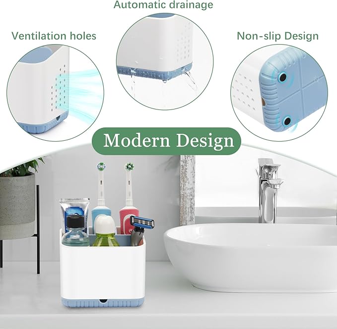 Toothbrush Holders for Bathrooms, Kids Electric Toothbrush and Toothpaste Holder, 4 Slots Tooth Brushing Holder for Bathroom Organizer Countertop, Bathroom Accessories (Blue)