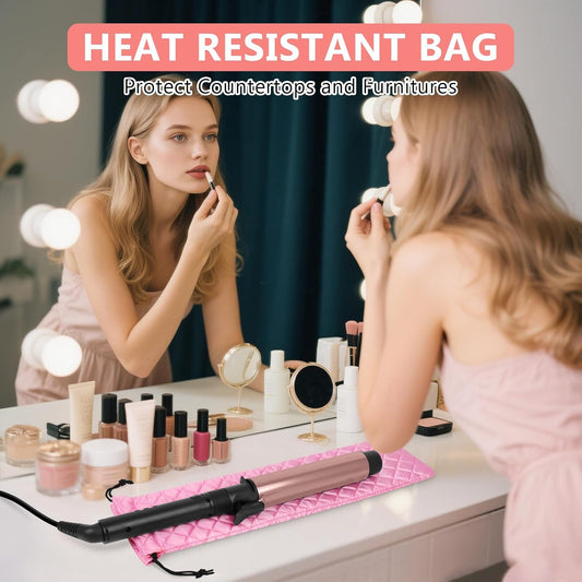 AMIJEAL Heat Resistant Hair Tools Organizer Bag Portable Travel Drawstring Storage Cover Pouch for Hair Straightening Irons, Curling Irons, Flat Irons and Hot Styling Tools(16" x 4.3")