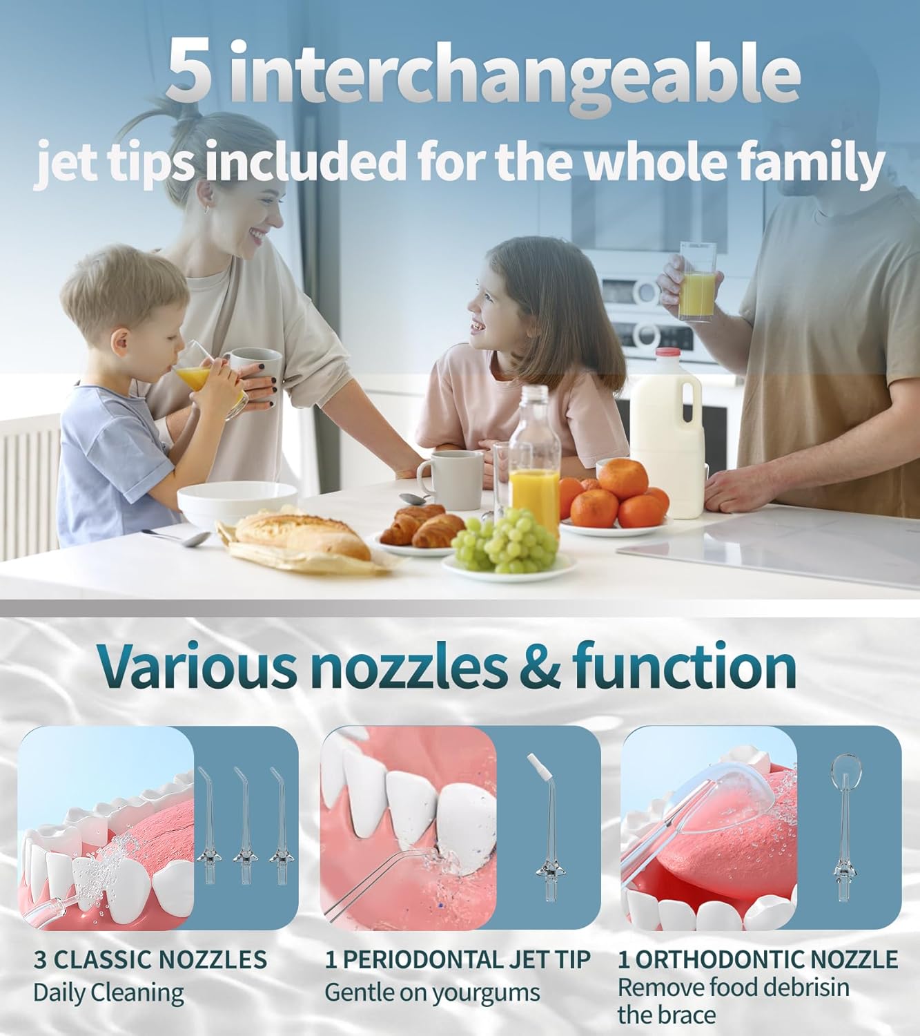 Water Dental Flosser Cordless for Teeth, 350ML Water Dental Flosser Teeth Pick 4 Modes Portable Oral Irrigator with 4 Jet Tips Rechargeable Flossers Oral Irrigator IPX7 Waterproof for Home Travel