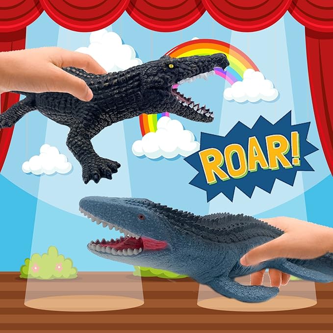 Gemini&Genius Crocodile Toys, Wildlife World Soft Plastic Animals Jungle Animal Alligator Action Figure Great for Educational, Cake Topper, Swim, Bath Toys, Stocking Stuffers for Kids