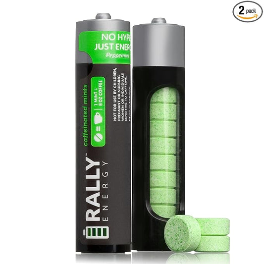 Caffeine Mints by Rally, 60milligram Caffeine, Instant Energy, Fresh Breath Caffeinated Mints, 0 Sugar, Natural Peppermint Flavor (2 Packs, 20 Mints)
