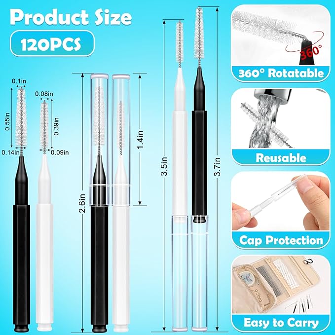 Modacraft 120Pcs Interdental Brushes, Deep Cleaning Flossers for Braces With Soft Bristles, 360 Bendable Floss Heads, Dental Brushes for Between Teeth, Gum and Orthodontic Oral Cleaning Tool Kit