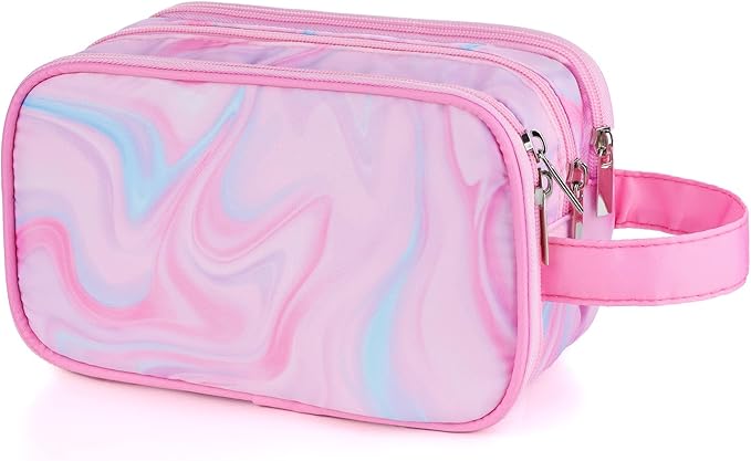 Pink Toiletry Bag for Girls, Travel Toiletry Bag for Teen Girls Cosmetic Bag Makeup Bag Waterproof Hanging Wash Bag Kids Toiletries