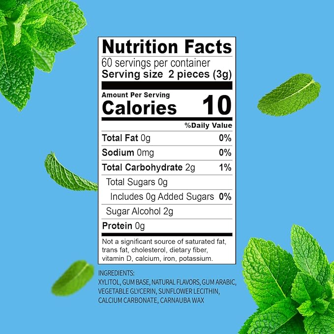 DC24 DAILY CARE 100% Xylitol Gum, No Aspartame, Sugar Free Peppermint Chewing Gum, Natural Flavors, Gluten Free, Vegan, 60 Pieces, Pack of 1